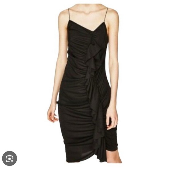 Zara Black Slip Dress Spaghetti Strap Sleeveless Cocktail - Picture 1 of 5